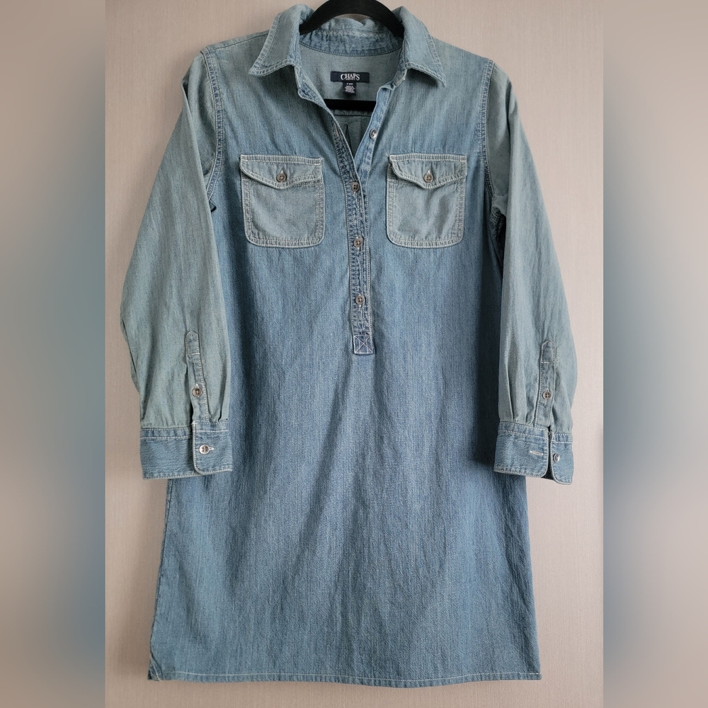 Chaps Two-Toned Light Blue Denim Mini Shirt Dress
